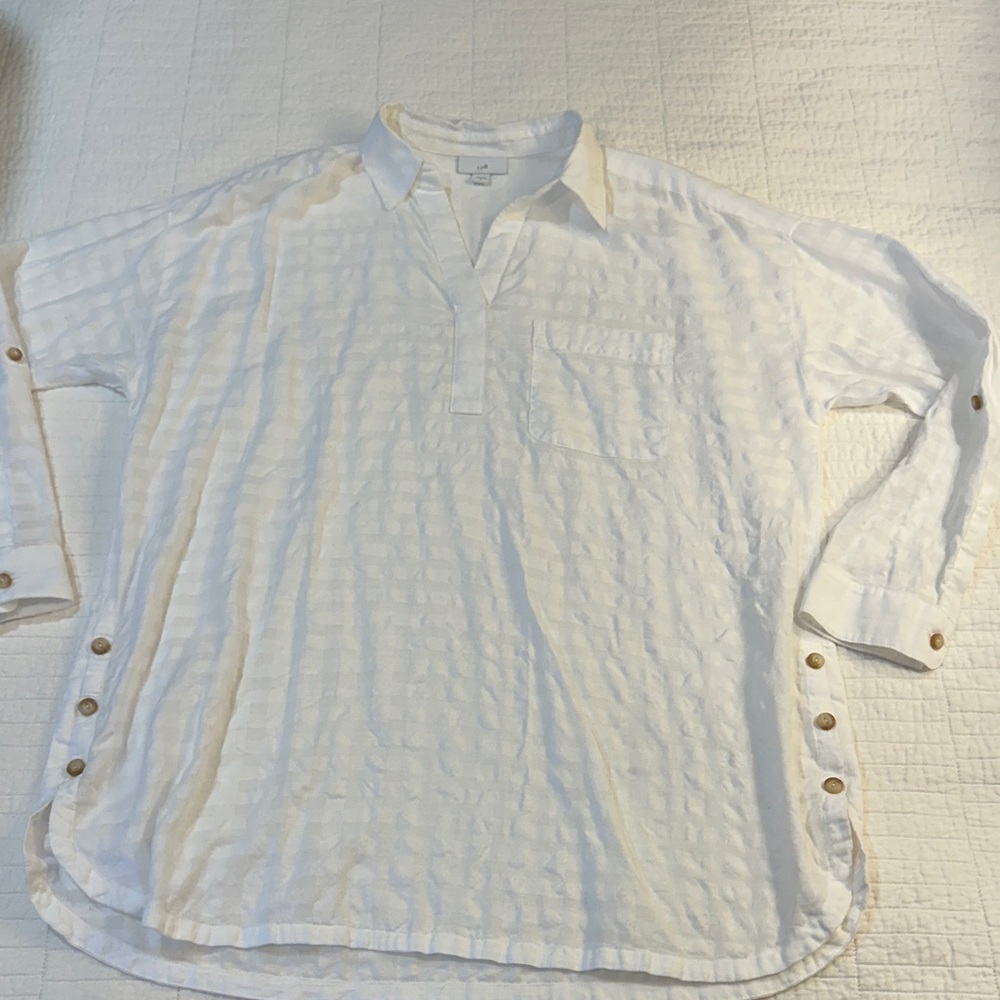 J. Jill Medium white tunic long sleeve collared shirt EUC Cotton Natural Fibers - Picture 2 of 7